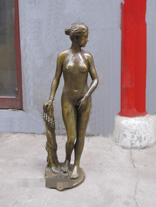 29"Western Bronze ART DECO Nude Belle bashful naked beauty sunbathing statue