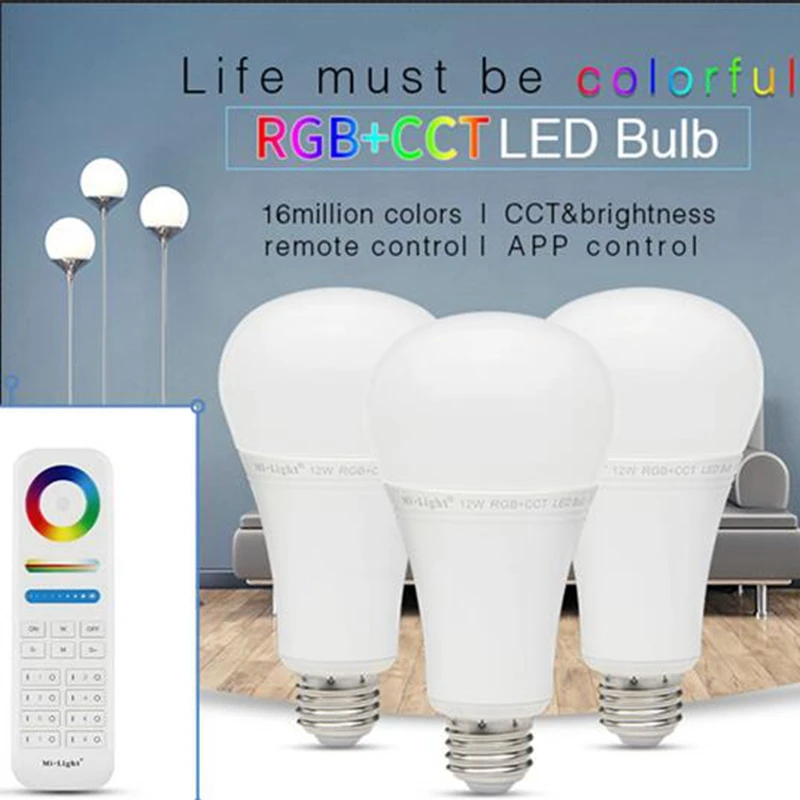 Milight E27 12 Вт RGB + CCT Светодиодная лампа 110 В 220 Беспроводная 2 4G Wifi с регулируемой