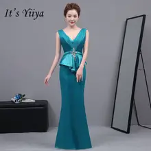 Это YiiYa новые сексуальные платья без рукавов Русалка Vestidos очаровательный v-образный вырез и юбка-годе вечерние платья H020
