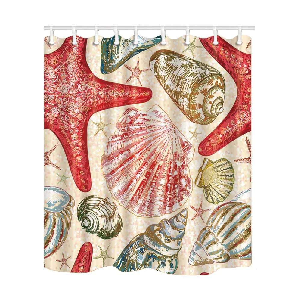 Starfish Beach Pattern Shower Curtains for Bathroom Decor Art Design Bath Screen Polyester Fabric Mildew Proof with 12 Hooks