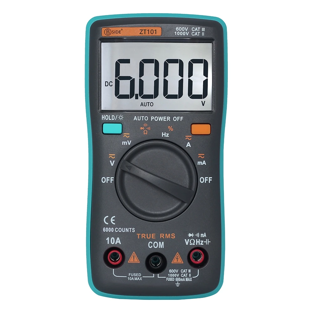 

ZT98 ZT100 ZT101 ZT102 Auto Digital Multimeter 6000 Counts Backlight AC/DC Current Voltage Ohm Tester Portable LCD Screen Meter