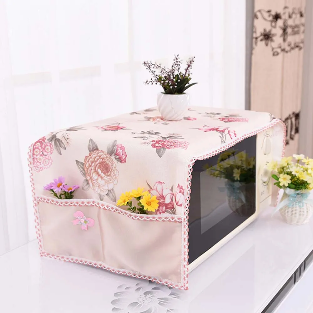 

38*100cm Microwave Oven Dustproof Cover With Pockets Floral Printed Cotton Microwaves Protector FP8 JY16
