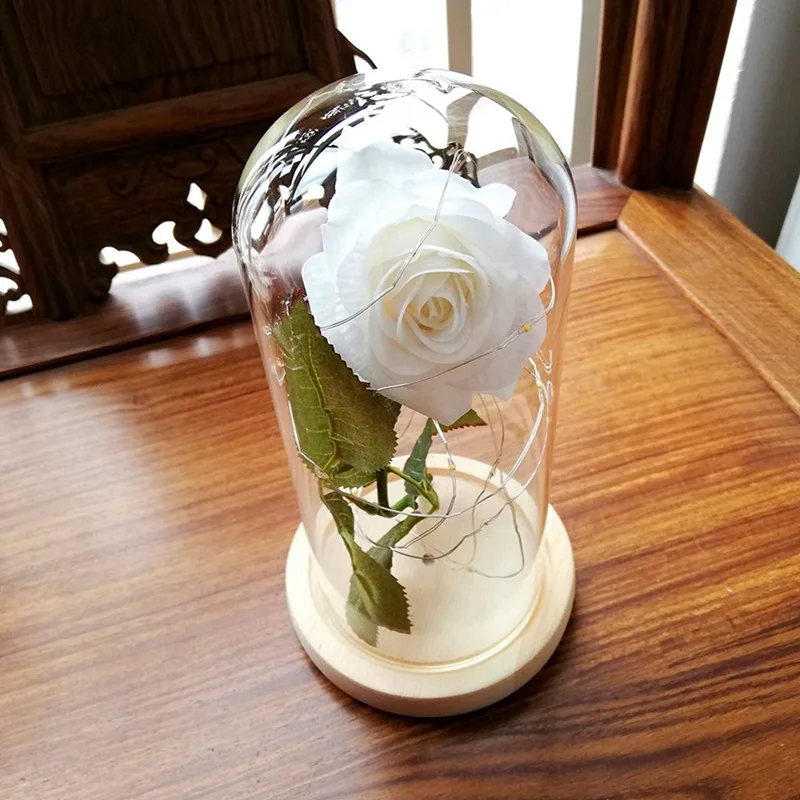 HOT Rose In Flask Beauty And The Beast Gold-plated Red Rose With LED Light In Glass Dome For Wedding Party Mother's Day Gift