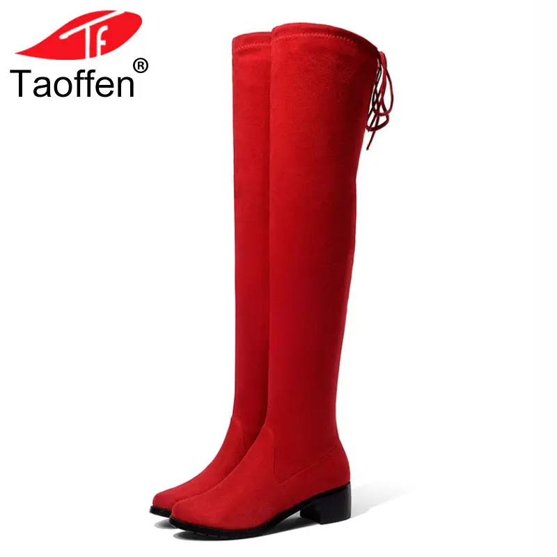 

TAOFFEN Size 34-43 9 Colors Women Over Knee Boots Women Shoes Lace Up Women Long Boots Simple Fashion Shoes Woman Footwear