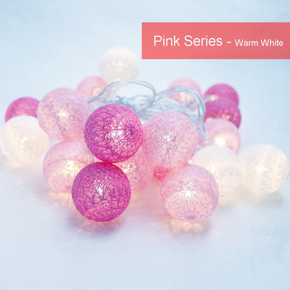 

10 Leds Cotton Ball led Light string Holiday lights Pink Girl 3.5cm Dia 8 Series Fairy Garland Christmas Wedding Decoration