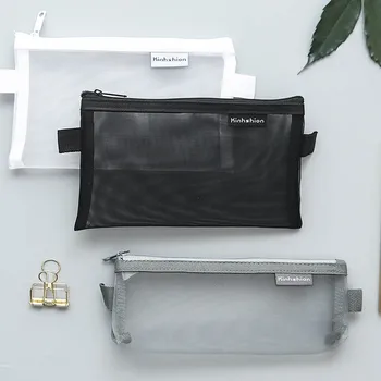 

Pencil Bag Student Test Portable Pencil Cases Large Capacity Stationery Bag Transparent Mesh Storage Bag Zipper File Bag Gift
