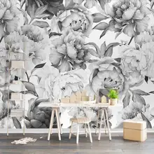 3D Черный Белый Пион цветок обои для гостиной ручная живопись маслом обои для стен цветочные росписи на заказ