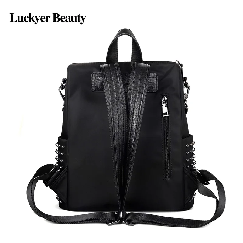 LUCKYER BEAUTY женский рюкзак модная дорожная сумка с заклепками из натуральной кожи рюкзак для девочек черный водонепроницаемый рюкзак