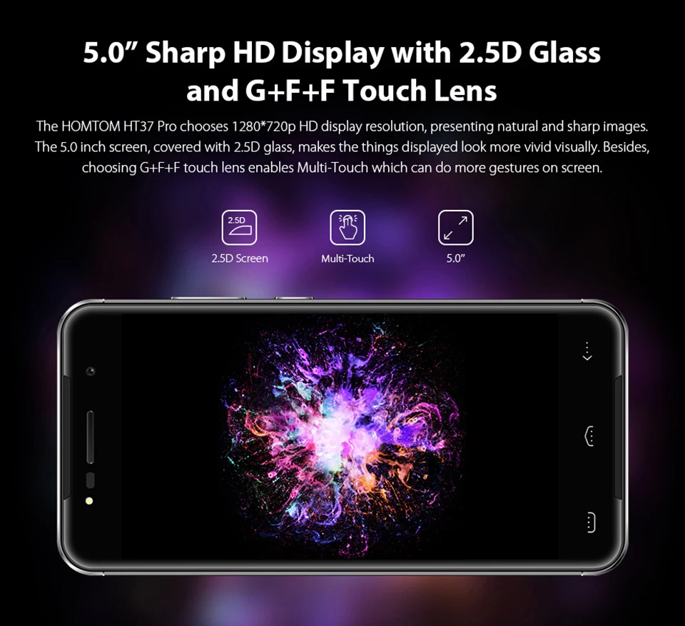 HOMTOM HT37 Pro Smartphone 4G Double Speaker MTK6737 5.0 Inch HD Android 7.0 3GB+32GB 13MP 3000mAh Fingerprint ID Mobile Phone