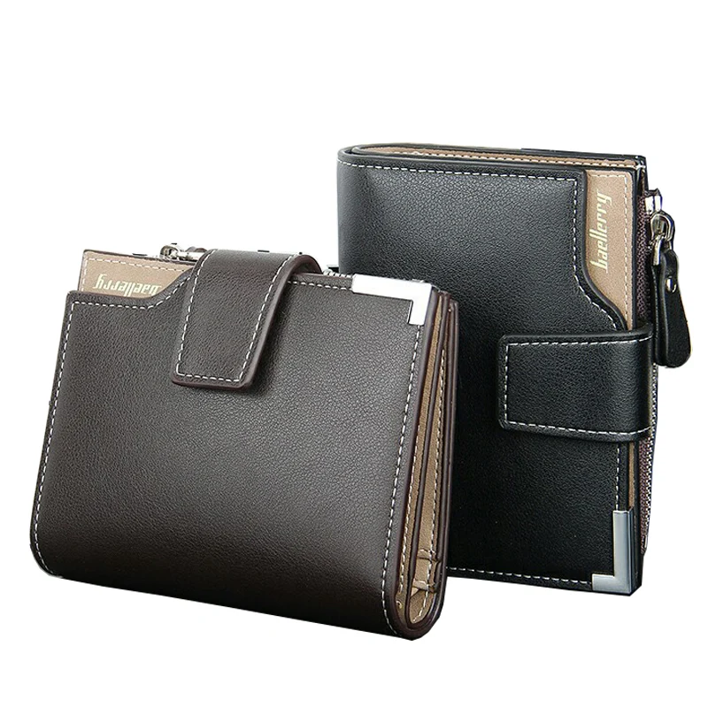 Brand PU Leather Card Holder Coins Pockets With Zipper Mens Wallet Purses Men Short Wallets Black Brown Dollar Bifold Wallet