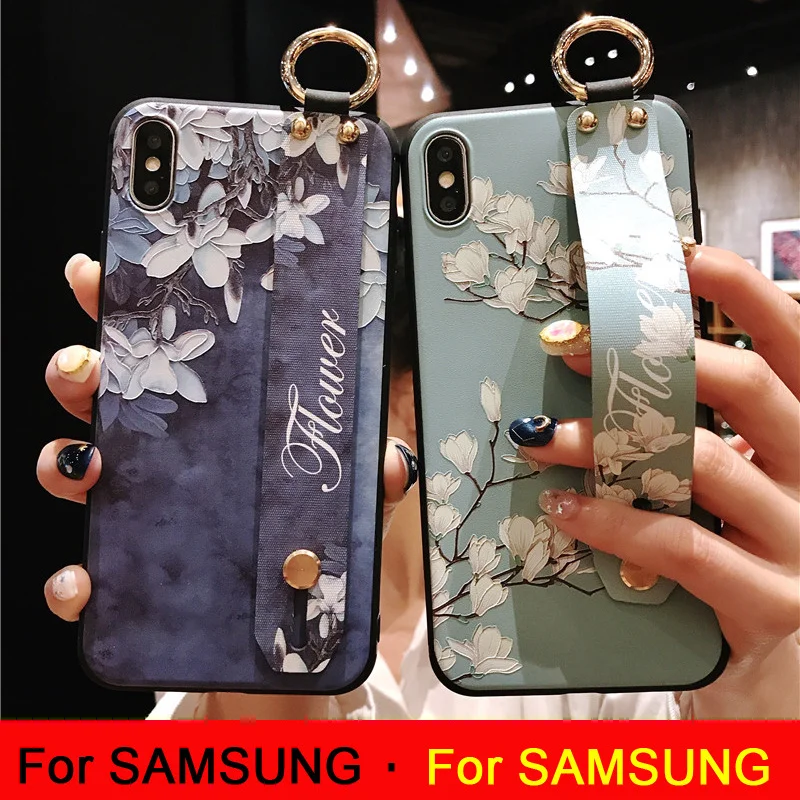 

Wrist Strap Soft TPU Case For Samsung Galaxy S10e S8 S9 S10 Plus Note8 9 A30 A50 A70 A750 M20 Luxury Matte Cover 3D Flower Coque