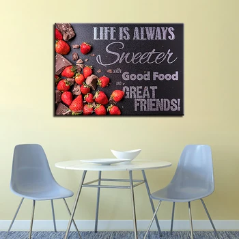 

Canvas HD Prints Pictures Kitchen Wall Art Decor Framework 1 Piece Sweet Strawberries Painting Chocolates Sweetmeats Food Poster