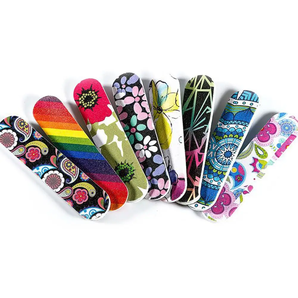

New 10Pcs Flower Mini Double Sided Nail Art Files for Polishing Buffing Sanding Pattern Random 6cm x 1.5cm x 0.4cm Nail Tools