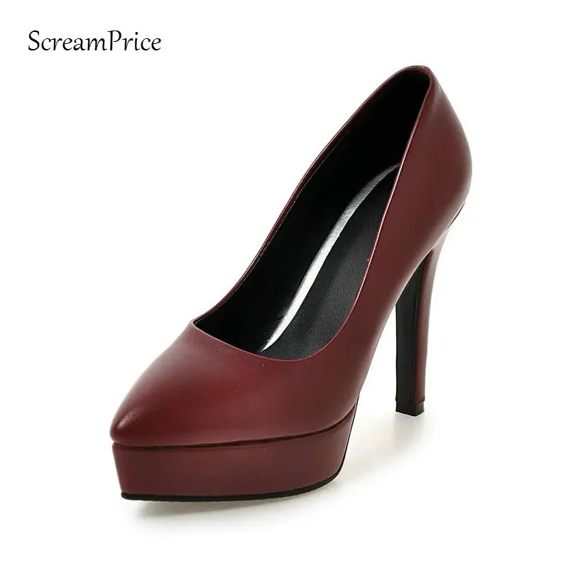 

Women Slip on Platform Thick High Heel Pumps Fashion Dress Pointd Toe Shoes Women Wine Red Army Green Apricot