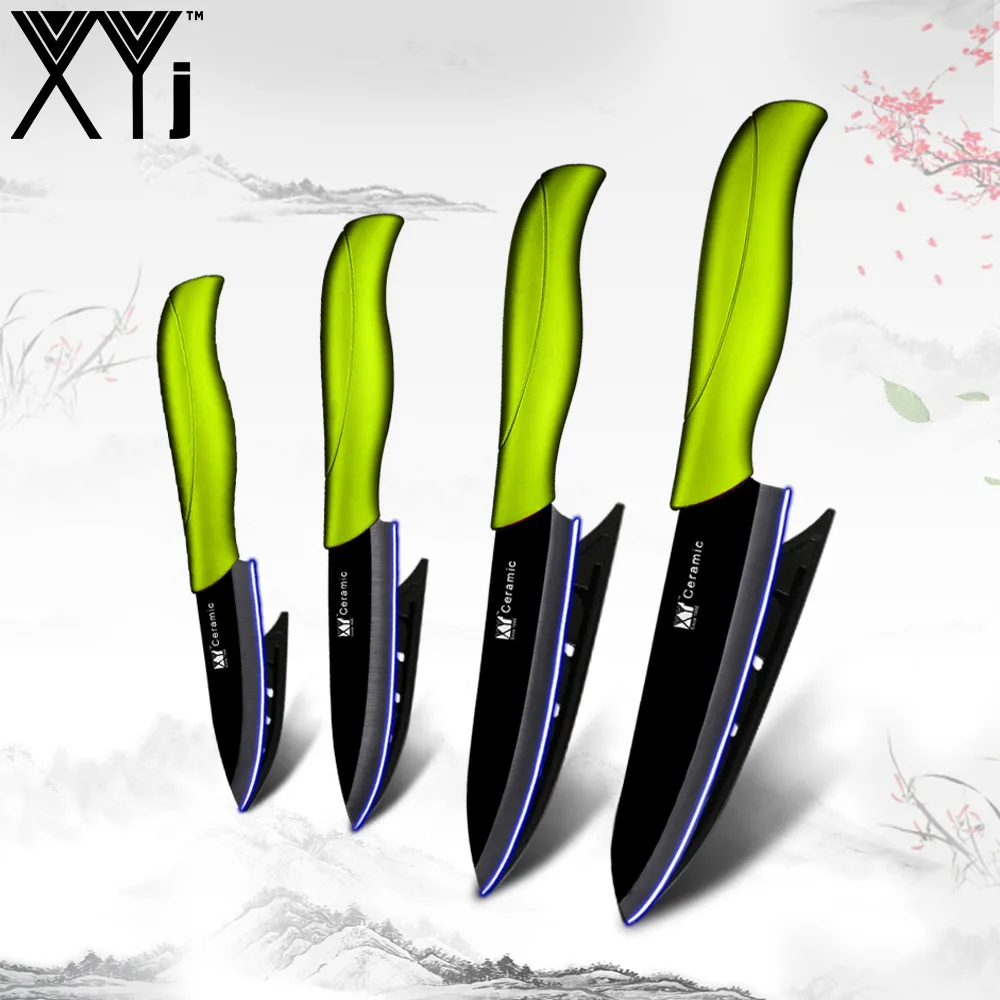 XYj набор керамических кухонных ножей высокого класса ABS+ TPR ручка " 4" " 6" циркониевое лезвие набор кухонных ножей и оболочка 4 шт