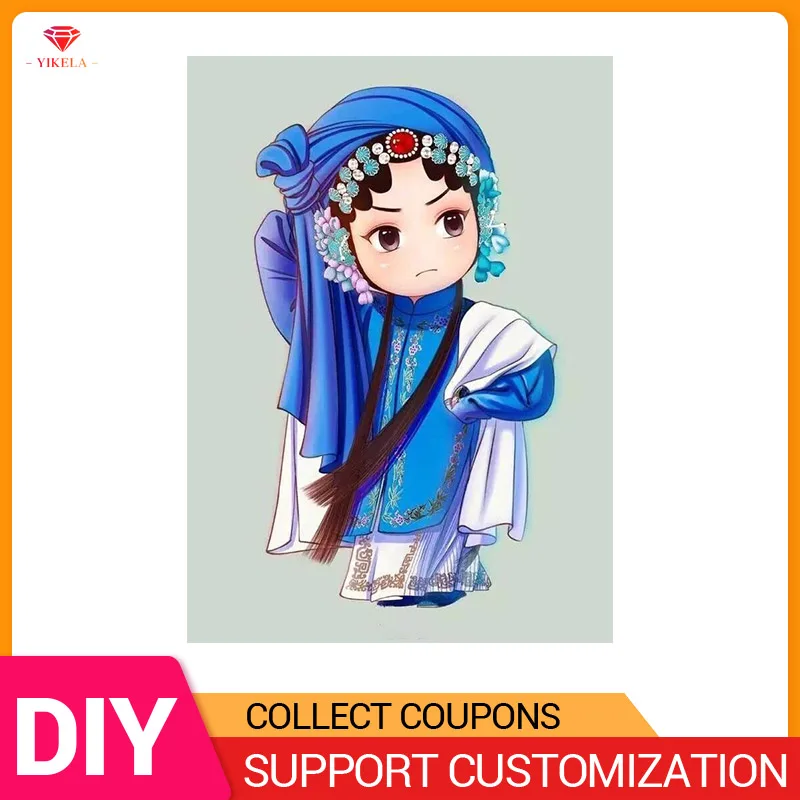 

YIKELA 5D DIY Full Round/Square Diamond Painting Cross Stitch Beijing Opera Diamond Painting Embroidery Cartoon Character