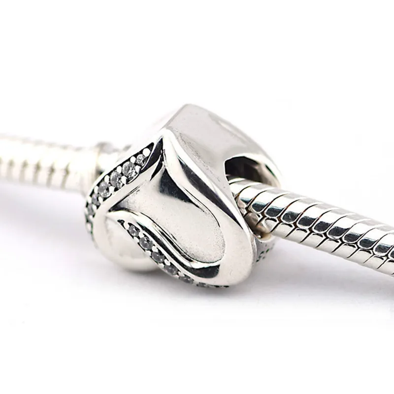

Authentic 925 Sterling Silver Zircon Ribbon of Love Heart Charm Beads Fit Original Pandora Charms Bracelet Women jewelry