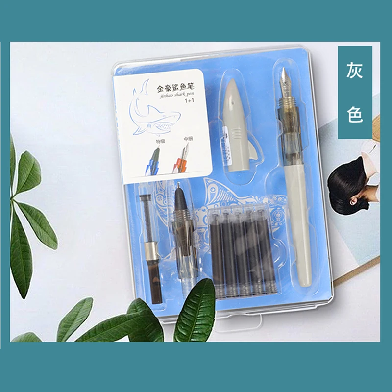 Jinhao новая акула Костюм перьевая ручка 0,38 мм с 0,5 мм с черными чернилами Чернильное jinhao Ручка, контрастных цветов, канцелярские принадлежности для студентов