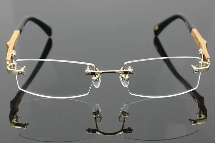 US $29.89 Pure Titanium Gold Rimless Myopia Nearsighted Distance Wooden Glasses Minus Eyeglass Frames 10 125 15 175 20 225