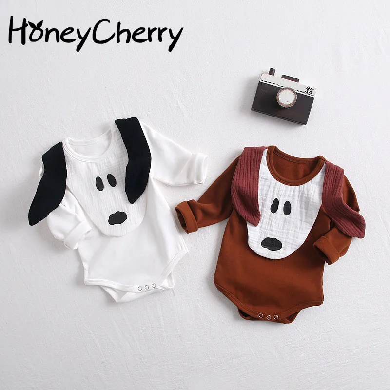 

F2019 New Baby Bodysuit Style Boys And Girls Puppies Farts Hats Babies Cotton Long-sleeved Conjoined Crawling Suits