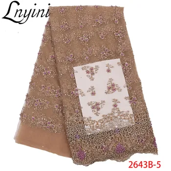 

Newest Beaded Lace Fabrics High Quality Handmade Beads Lace Nigerian French Tulle Mesh Lace for Wedding Party Dress L2643B-5