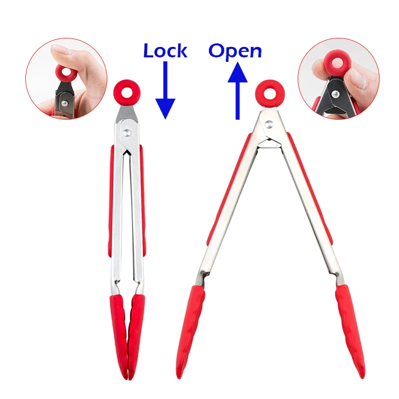 Food Tongs Silicone Stainless Steel Kitchen Non-slip Cooking Clip Clamp BBQ Salad Tools