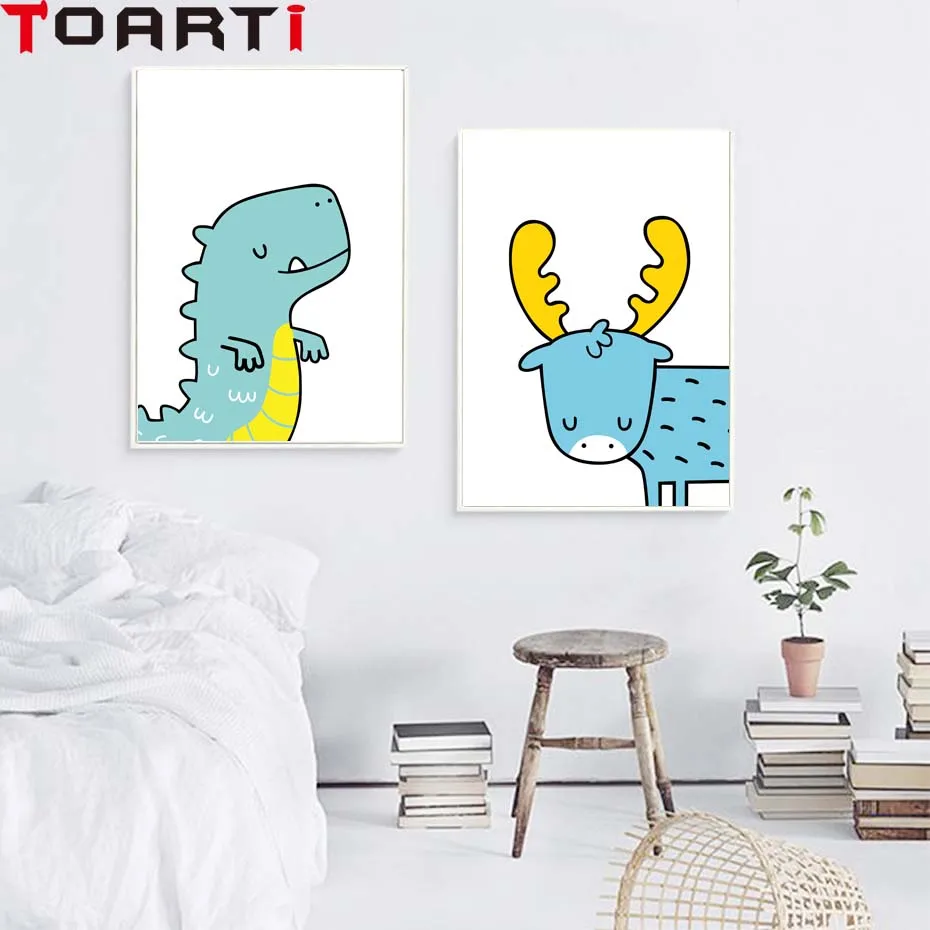 Colorful Cartoon Animals Flamingo Bear Posters Prints Cute Dinosaur Lion Canvas Painting Decoration For House Kid Room Wall Art  (8)