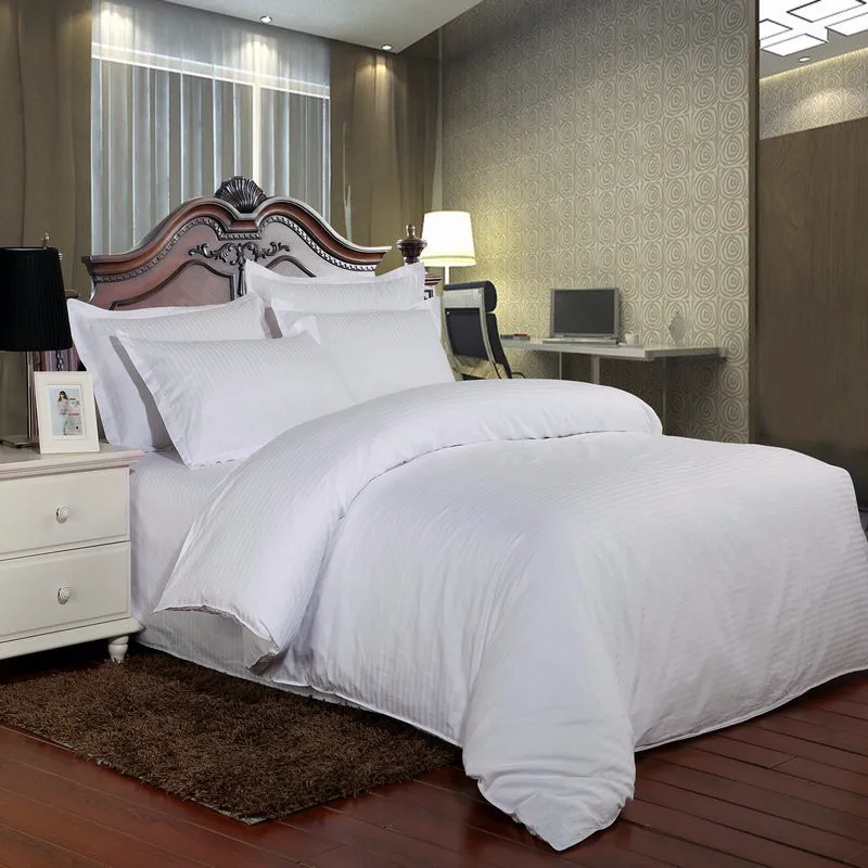 Хлопок, набор постельных принадлежностей для отеля, сплошной цвет, роскошная сатиновая полоска, постельное белье, набор постельных принадлежностей для близнецов, Одноместный, полный, королевская кровать