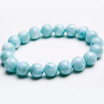 

Genuine Natural Blue Larimar Gemstone Bracelet Round Beads From Dominica Stretch 10mm Woman Man Water Pattern Beads AAAAAA