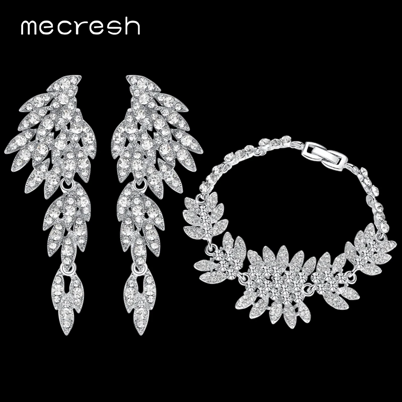 

Mecresh Crystal Bridal Jewelry Sets for Women Silver Color Rhinestone Eagle Earrings Bracelet Sets Wedding Jewelry EH209+SL042