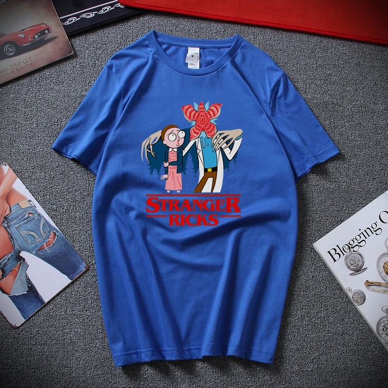 Мужская футболка Странник Рик Морти высокое качество футболки Аниме короткий рукав хлопок на заказ Плюс Размер Топы - Цвет: Синий
