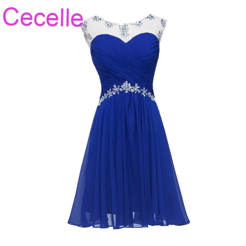 Royal Blue Cocktail Dresses 2019 Jewel Beading Juniors Chiffon Open