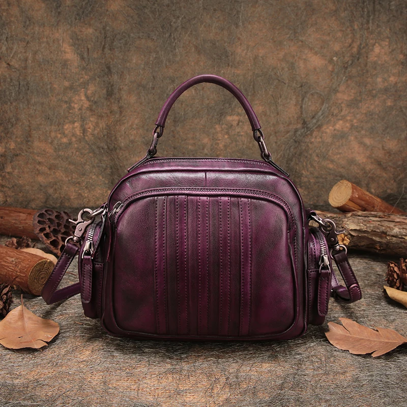 

Vintage Pillow Handbag Women Shoulder Sling Bags 2018 Handmade Genuine Leather Messenger Bags Leisure Office Lady Hand Brown Bag