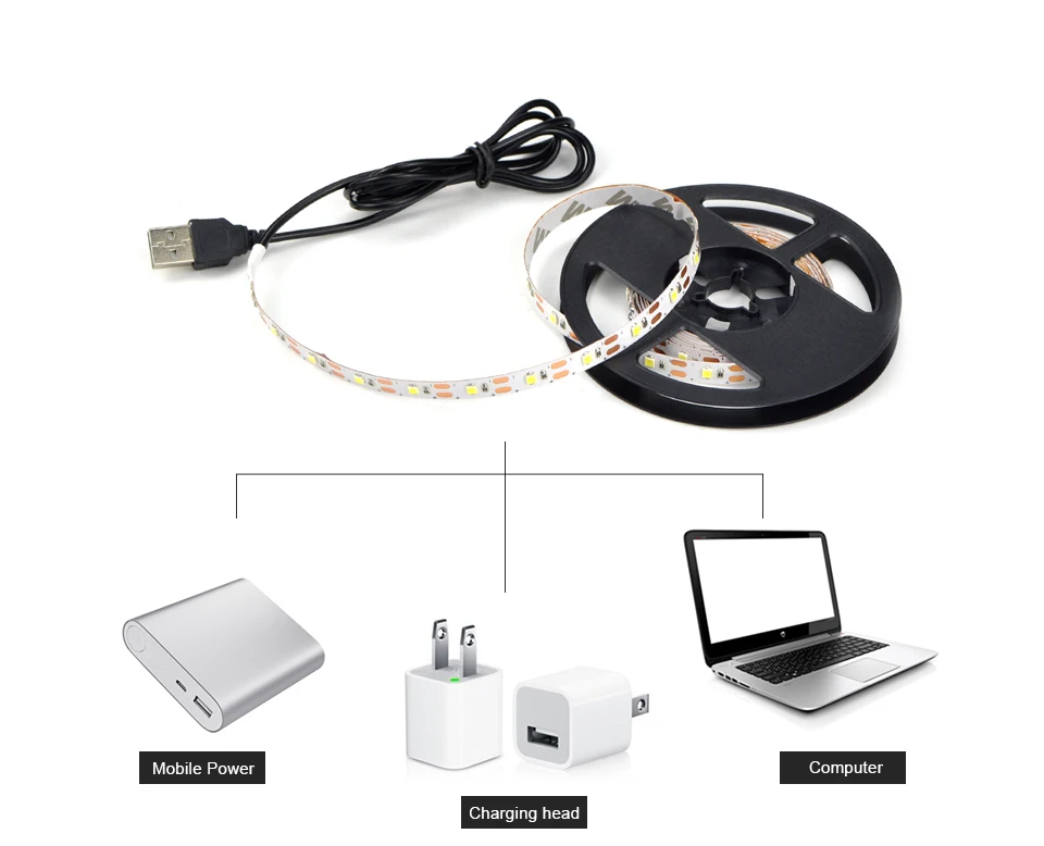 SMD5050/3528 USB Светодиодная лента 5В Ночной светильник с питанием от телевизора lcd/PC фоновый светильник ing Kit 0,5-5 м USB светодиодный декоративный светильник