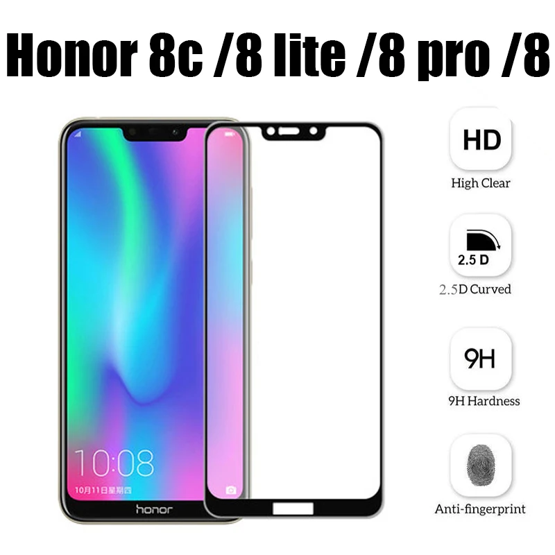 Закаленное стекло для honor 8c 8 lite Защита экрана huawei pro c8 Защитное honer легкий Чехол