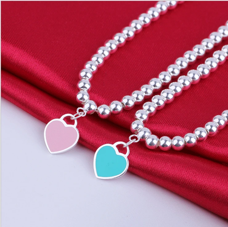 

Romantic charms heart bracelet blue earrings beads femme gifts for women pendant necklace female jewelry braslet gift