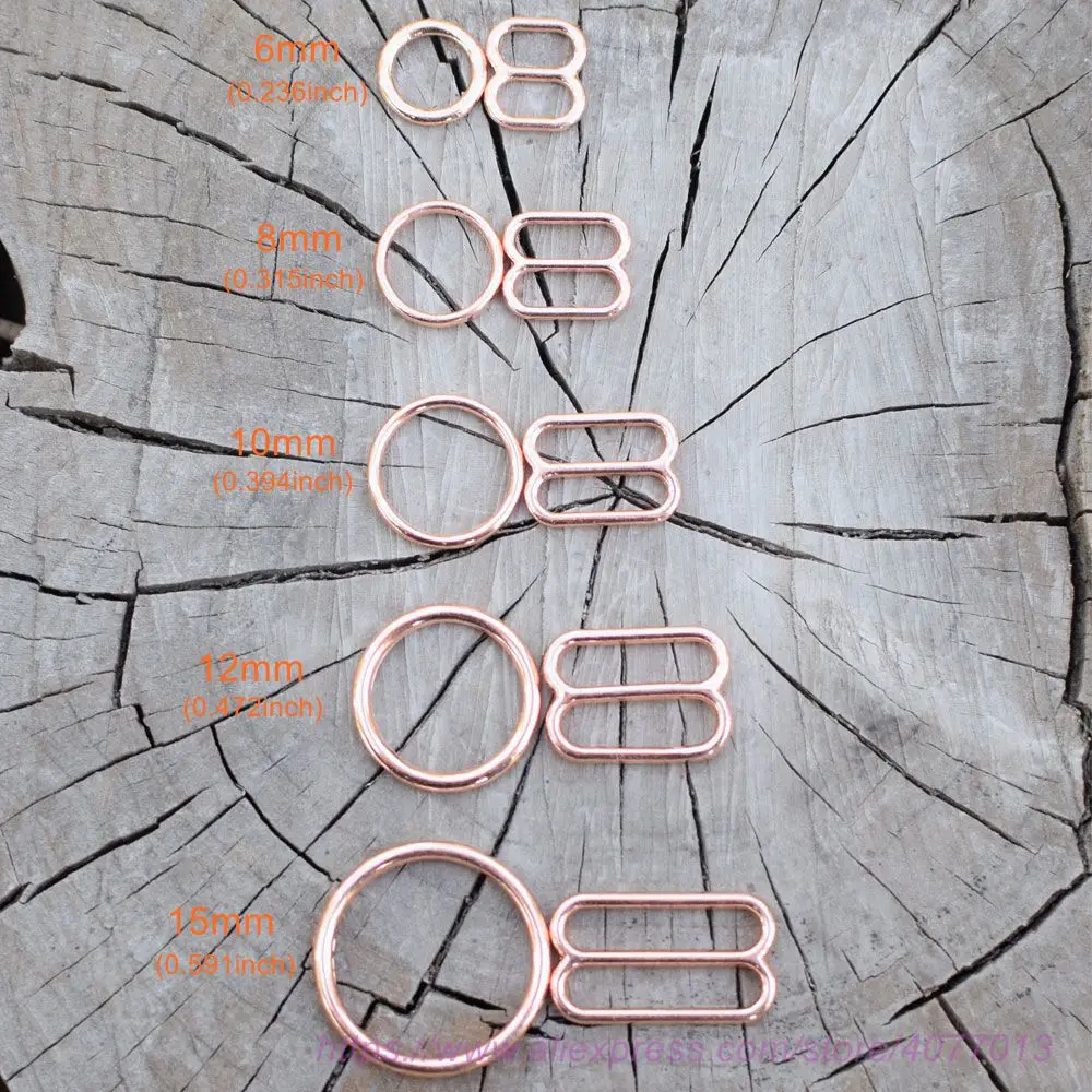 

Wholesale 100sets/200pcs rose gold bra adjustment rings and sliders