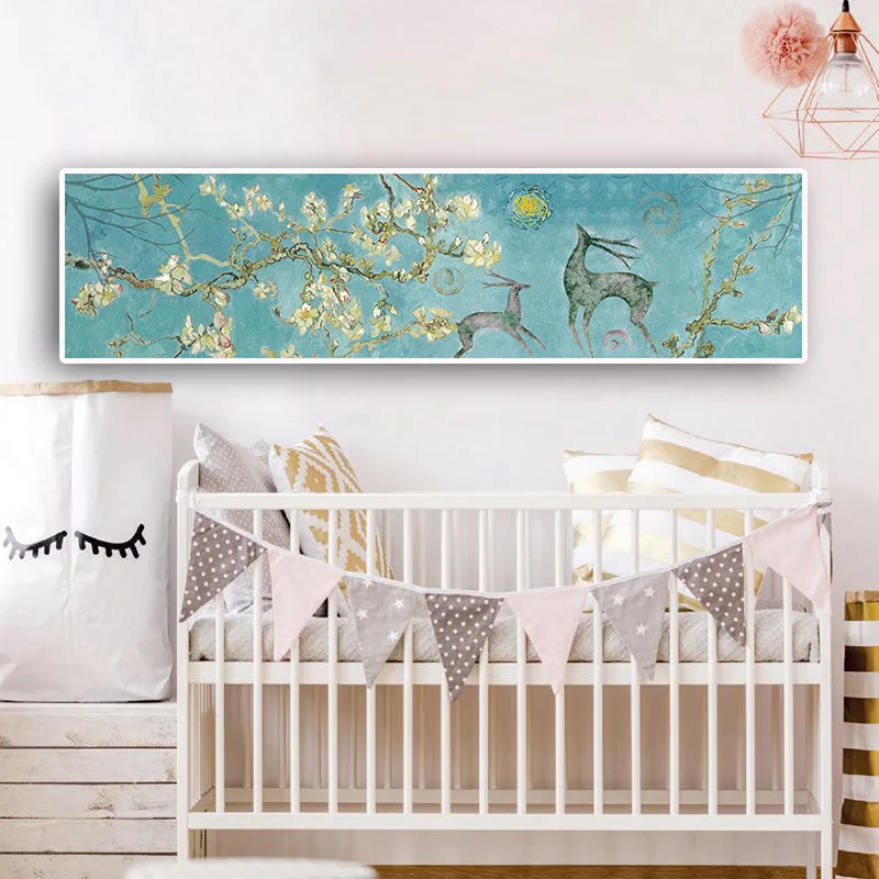 

Blossoming Almond Tree Deer Landscape Canvas Painting Cuadros Posters and Prints Scandinavian Nordic Wall Art for Living Room