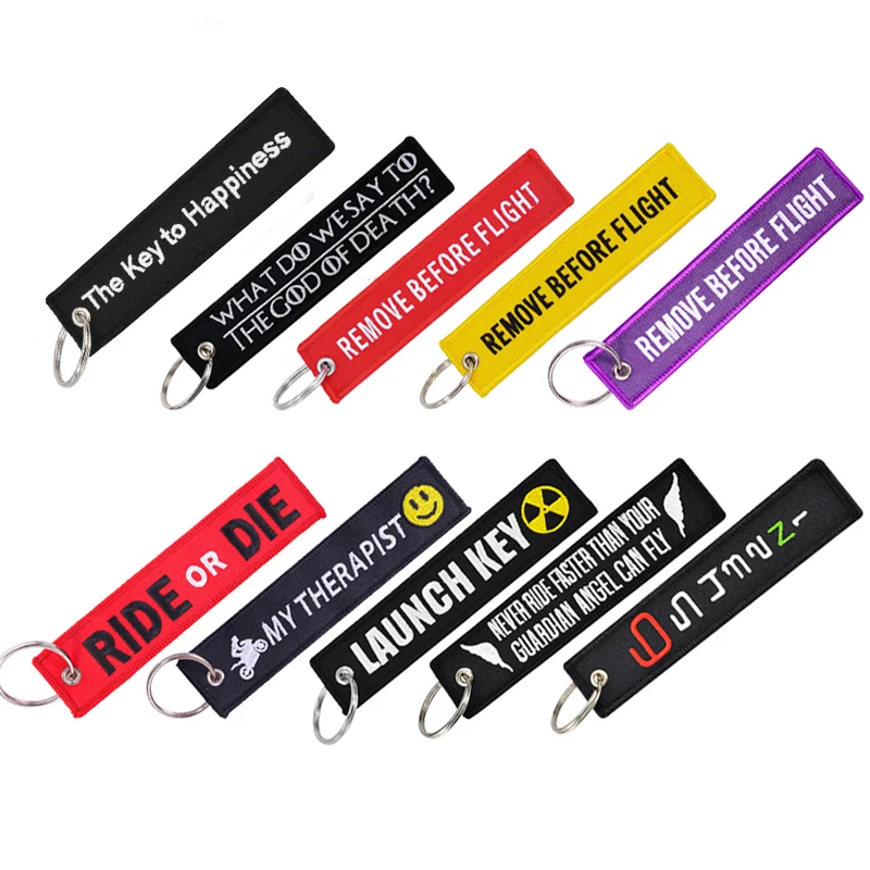 

POMPOM The Key to Happiness Keychains for Motorcycles and cars Embroidery Customize key rings key holder Tags Cars sleutelhanger