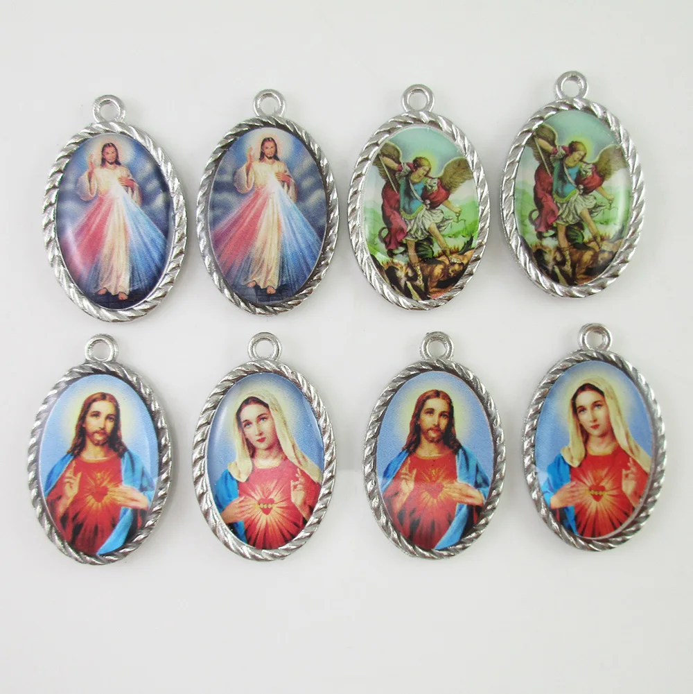 

Pack of 100 Clear Epoxy Double Sided Rosary Charms Sacred Heart Jesus Divine Mercy Pendants