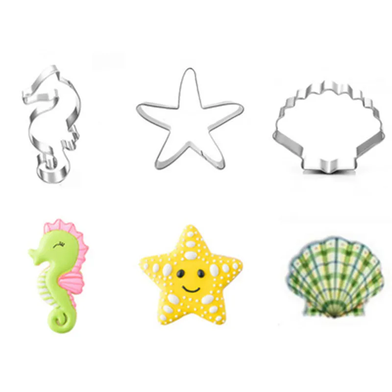 

3D Seabed Animals Cookie Cutter Seahorse Starfish Shell Stainless Steel Pastry Fondant Cake Biscuit Mold Cake Decorating Tool