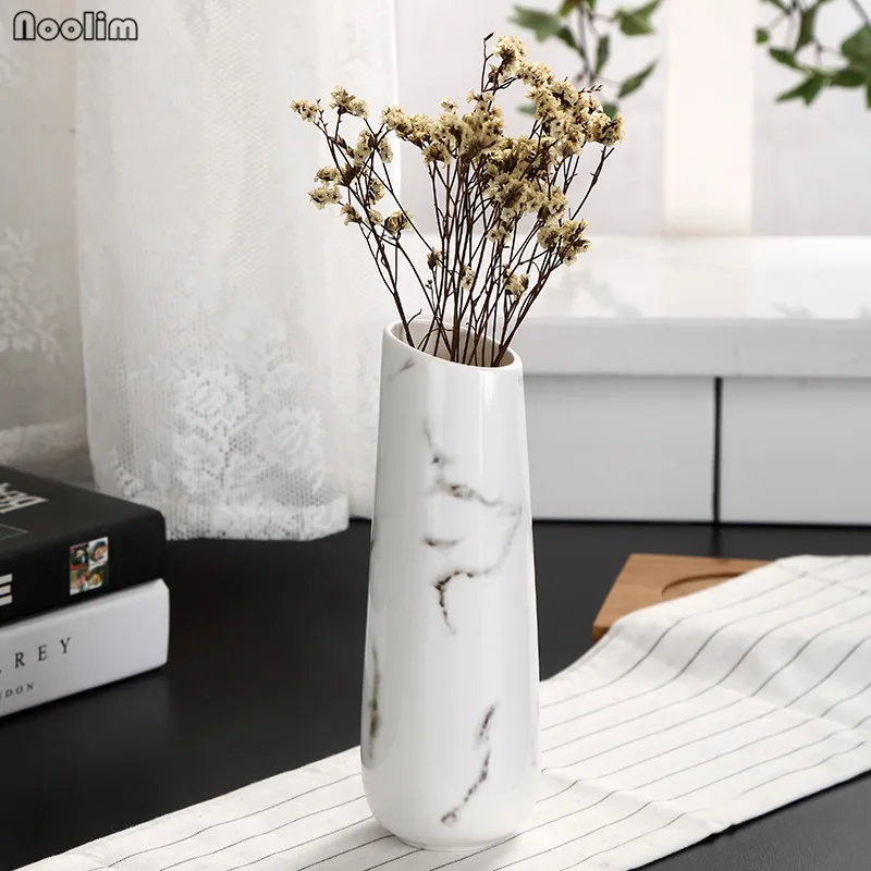

NOOLIM Marble Flower Inserted Ceramic White Tabletop Vase Home Decoration Vase Fashion Modern Vases Home Decor