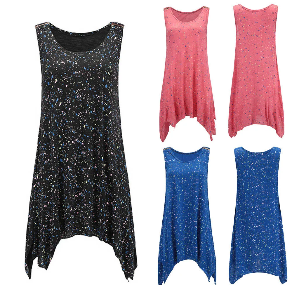 Sleeveless Dot Printing Irregular Vest 65 Cotton and 35 Polyester