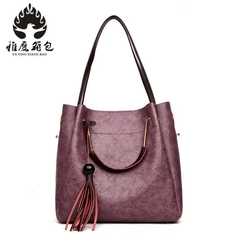 

High Quality Leather Women Bag Bucket Shoulder Bags Solid Big Handbag Large Capacity Top-handle Bags Herald Fashion New Arrivals