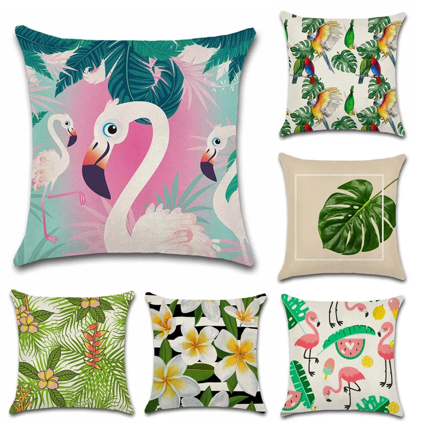 

Nordic style Tropical plants Flamingo white flowers Cushion Cover Decoration for home Sofa chair Pillow case friend kids gift