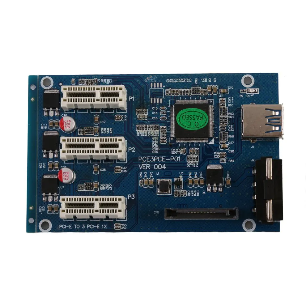 

2pcs Excellent PCI e Express 1X to 3 1X Switch Multiplier HUB Riser Card USB Cable