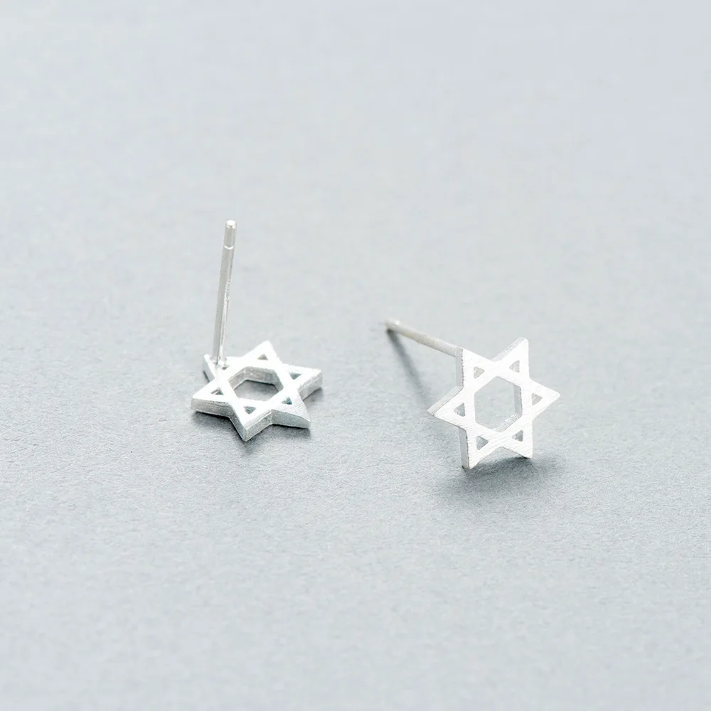 Six awn star simple earrings 100% 925 Sterling silver Jewelry fashion Hypoallergenic Stud earrings for women girl gift