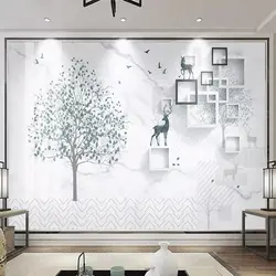 На заказ фото обои мраморные скандинавские абстрактные лесные лося 3D настенная Ткань Гостиная ТВ диван настенный Декор для дома настенное
