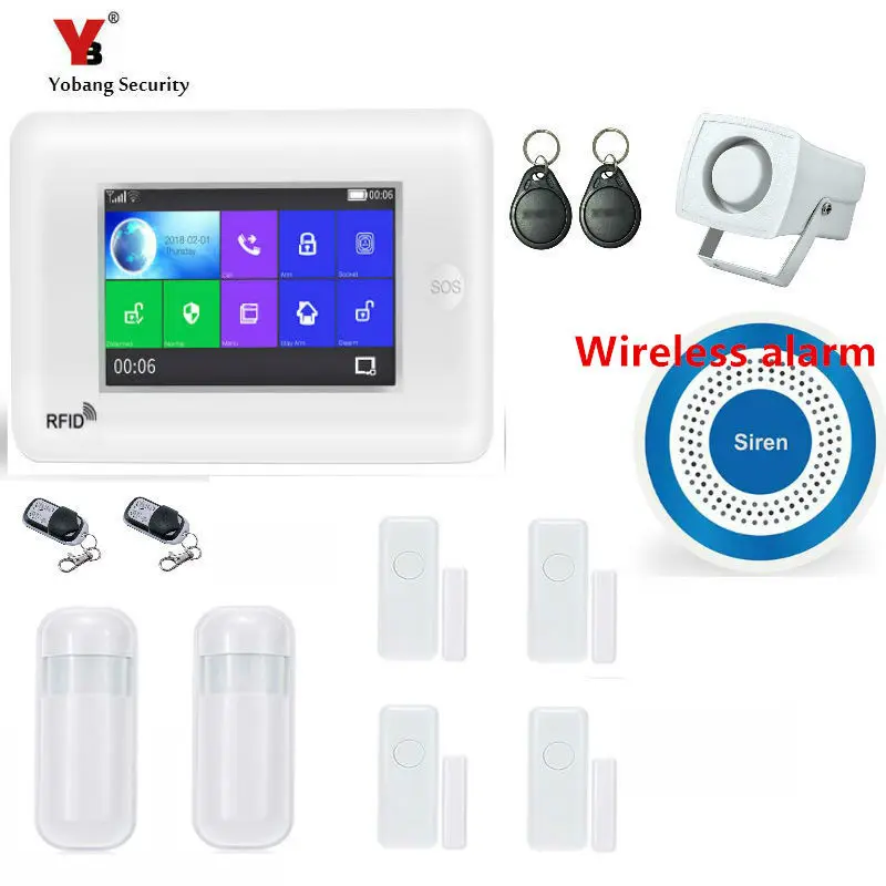 

Yobang Security WIFI Wirless Home DIY GSM System Full Touch Screen Wireless&Wired siren APP Remote Control Door/window sensor