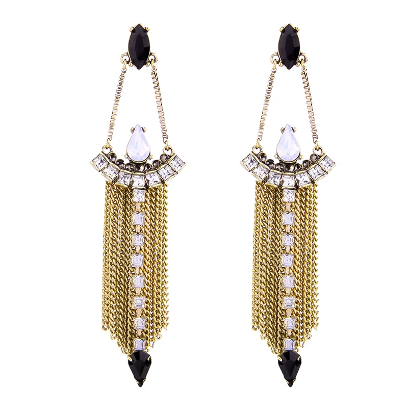 Exaggerated Black/multicolor Link Chain Fringe Long Earrings Statement Party Jewelry Chunky